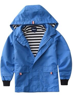 HiHeart Kids Waterproof Hooded Cotton Lined Blue Rain Jacket Size 10/12